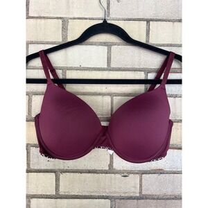 Victoria's Secret PINK Wear Everywhere Push-Up Bra Burgundy Leopard Sz 34DD